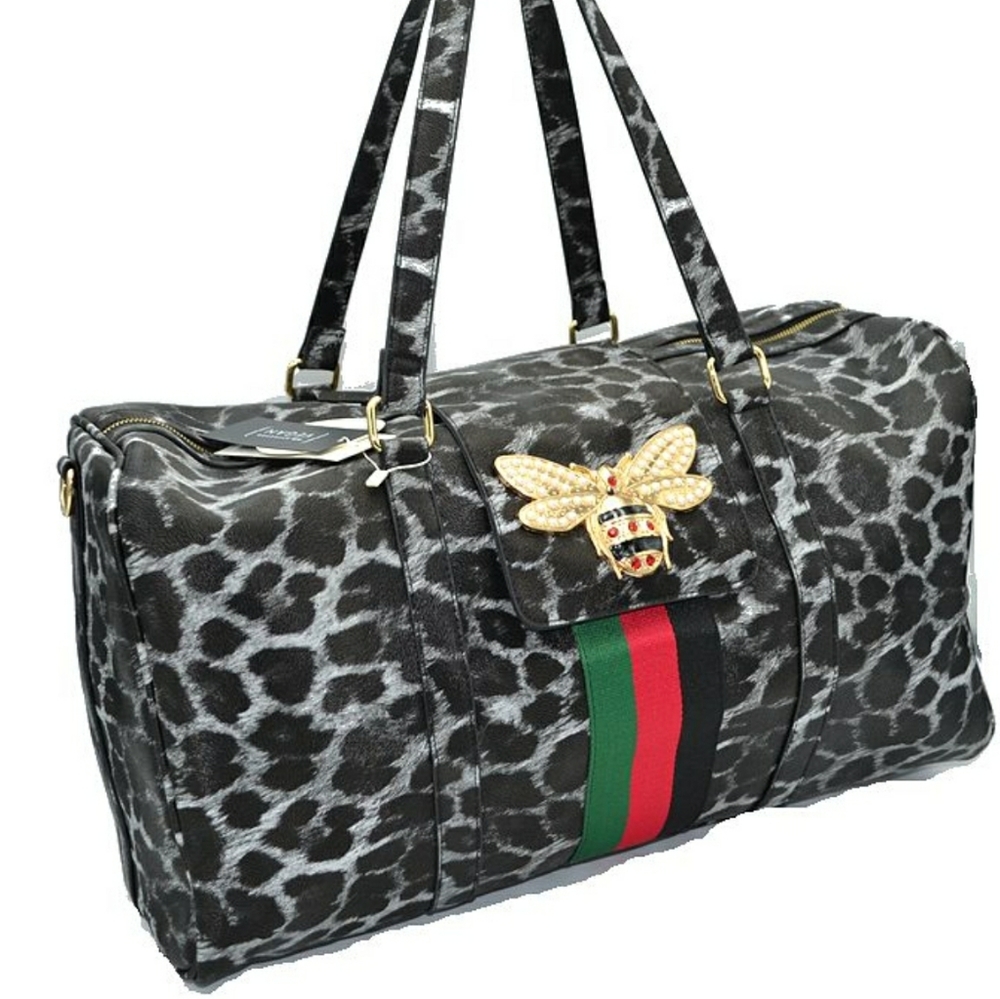 Black Leopard Print Travel Duffel / Tote Bag